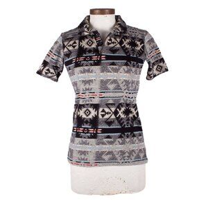 KAPITAL Ethnic Print Multicolor Cotton Short Sleeve Polo Shirt Sz 1 S